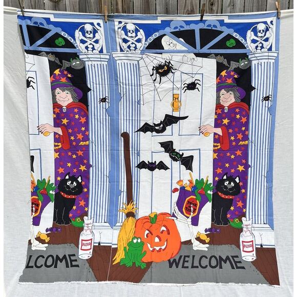 Cranston Halloween Door Panel Cover Glow in the Dark Witch Black Cat 54 x 57 - Picture 2 of 8